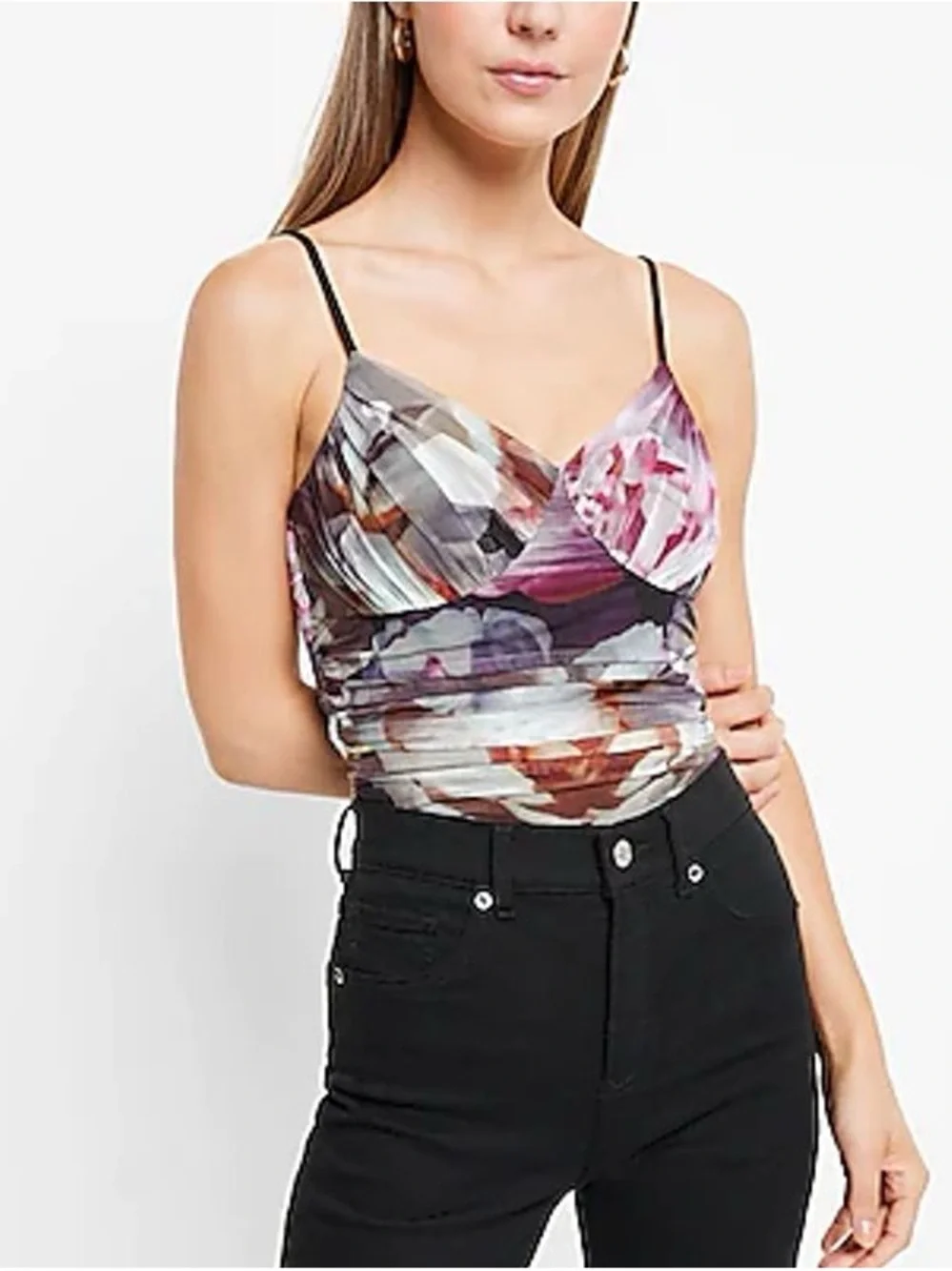 NWT - Express Floral Sheer Ruched Bodysuit